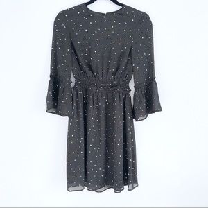H&M | brown and black polka dot bell sleeved dress
